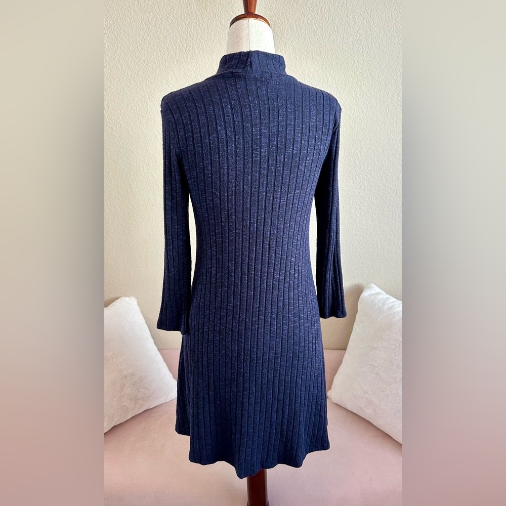Michael Stars Blue Mock Neck Quarter Sleeve Stretch Ribbed Mini Dress Size Small - Picture 5 of 12